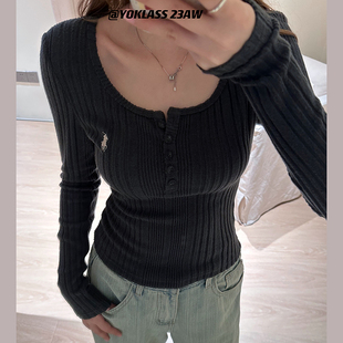 王少女的店 2023新款秋冬打底衫内搭T恤长袖针织小个子气质短上衣