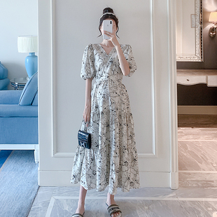 孕妇装夏装连衣裙2021时尚款水墨画韩版宽松长款显瘦气质孕期裙子