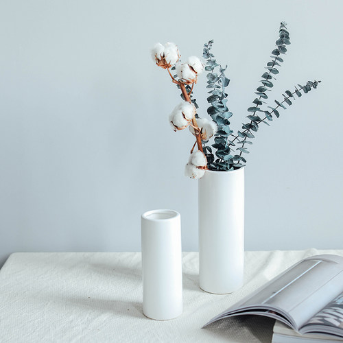 白色陶瓷花瓶现代哑光质感家居软装工艺摆件样板房装饰品干花花器