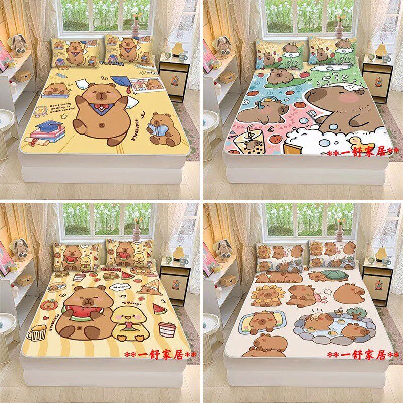 可机洗卡皮巴拉冰丝凉感凉席夏季可水洗卡通儿童空调软席三件套男