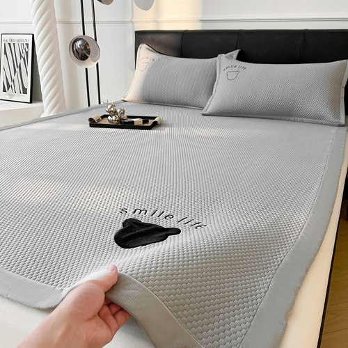 夏季冰豆豆凉席三件套可机洗2024新款夏天冰丝席床单床笠款软席子