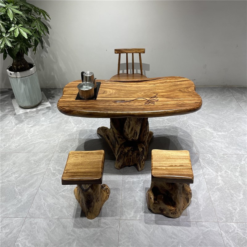 乌金木根雕茶桌实木树根茶几整体茶海原木根雕茶台客厅阳台泡茶桌