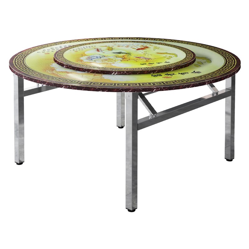 不锈钢可折叠大圆桌面吃饭圆形家用农村酒席圆台转盘10人餐桌桌子