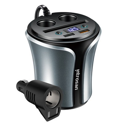 英才星车载充电器 QC快充数显点烟头智能汽车通用杯式车充点烟器