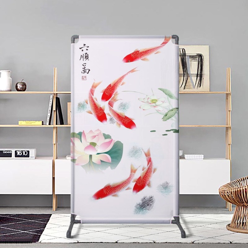 中式简约屏风隔断灰色座屏客厅家用办公室杂物遮挡布艺组装实惠型