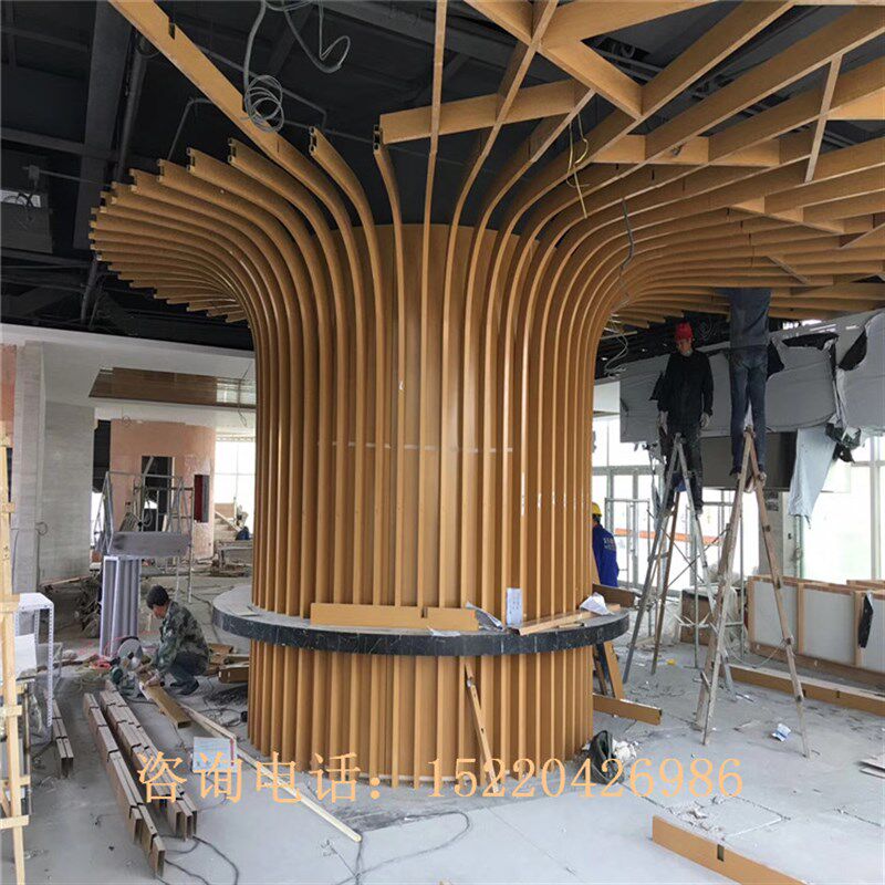 定制连锁超市铝合金格栅异型吊顶弧形铝方管生鲜区立柱面拉弯方管