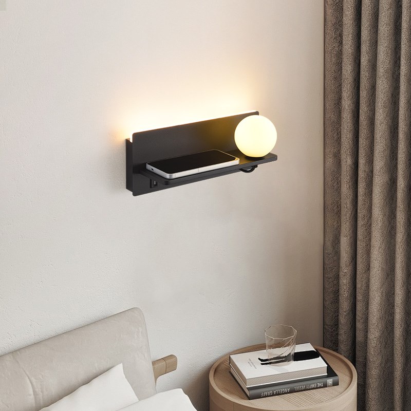 新款多功能壁灯酒店宾馆客房led阅读灯极简卧室无线USB充电氛围灯