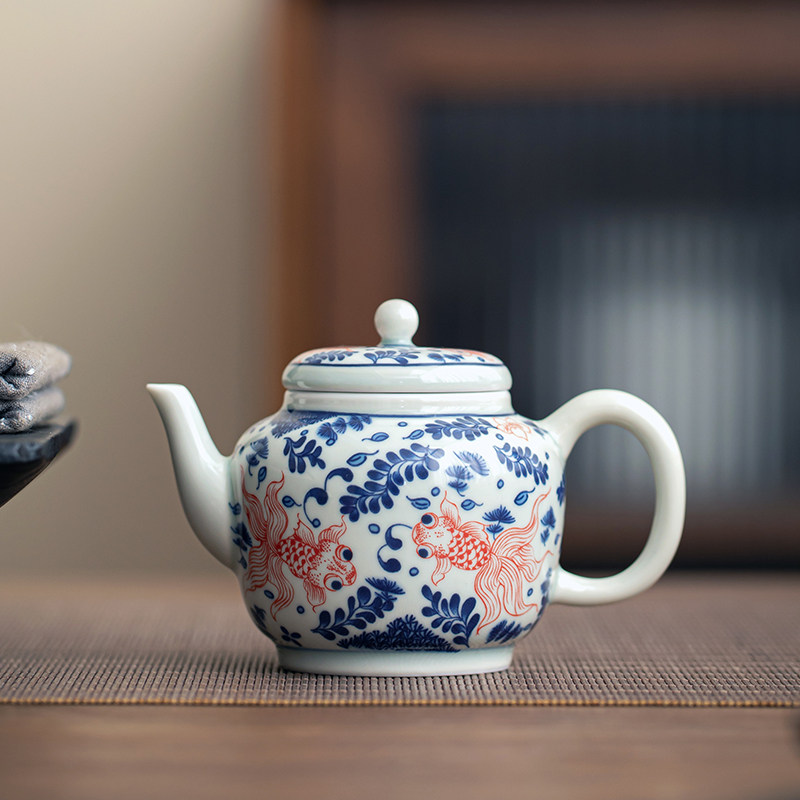 晨翔 陶瓷茶壶青花釉里红家用功夫茶具单壶青瓷泡茶壶单个泡茶器