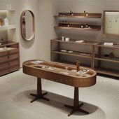 椭圆形多功能首饰品珠宝店中岛柜可移动玻璃展示实木柜台复古时尚