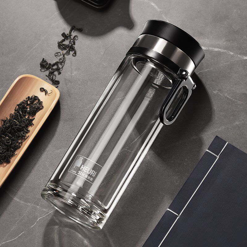 惠尔雅大容量茶水分离泡茶杯带提手单层双层玻璃杯耐热防爆水杯子
