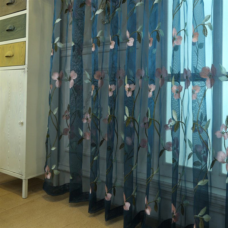 田园风格新婚 喜庆婚房大红刺绣牡丹花纱帘 客厅卧室窗纱