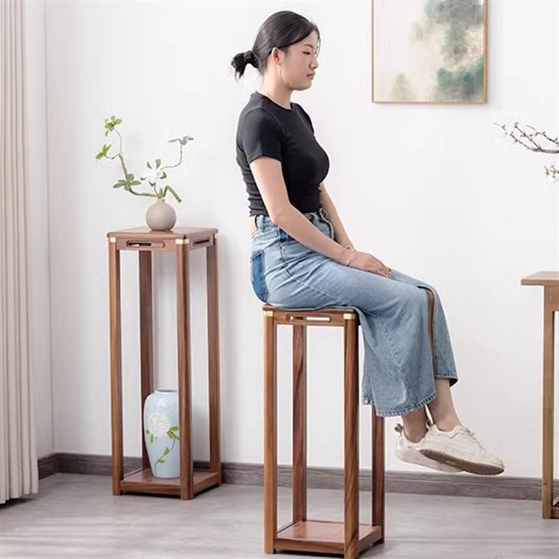 花架实木客厅中式单个置物落地室内鱼缸放盆景的小架子家用胡桃木