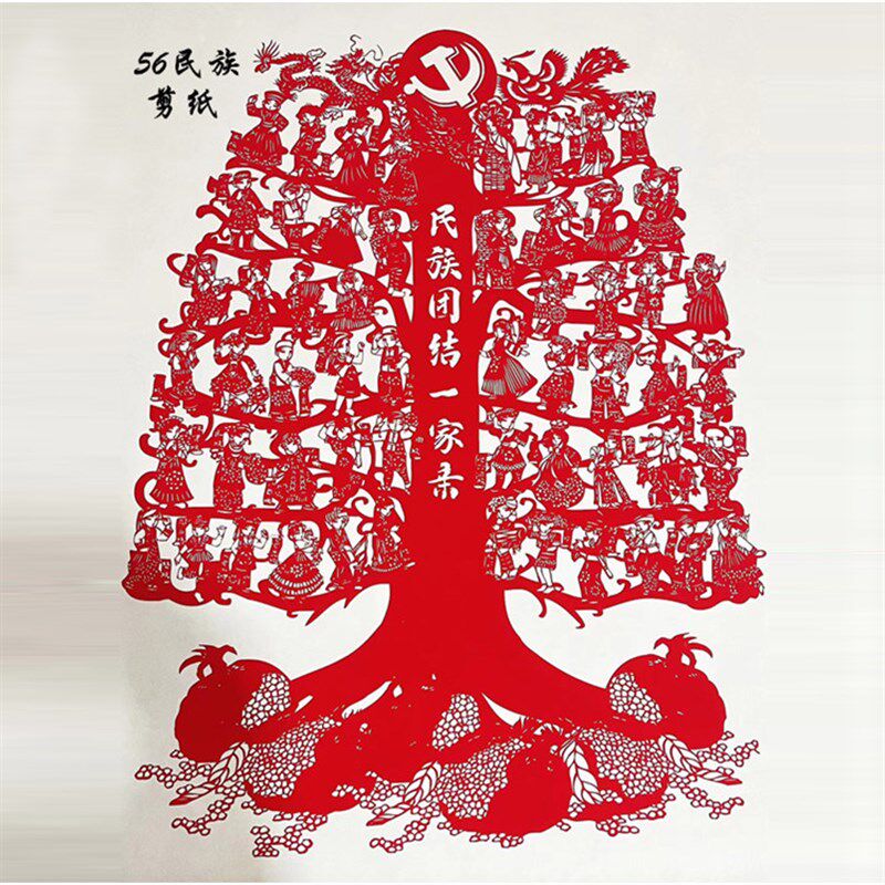 民族团结剪纸 56民族题材剪纸代刻订制成品 党政背景墙文化墙装饰图片
