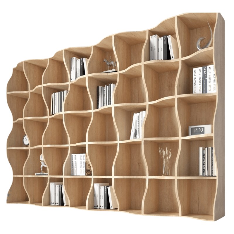 烤漆弧形书架客厅背景墙柜自由书柜满墙艺术装饰柜图书展示柜