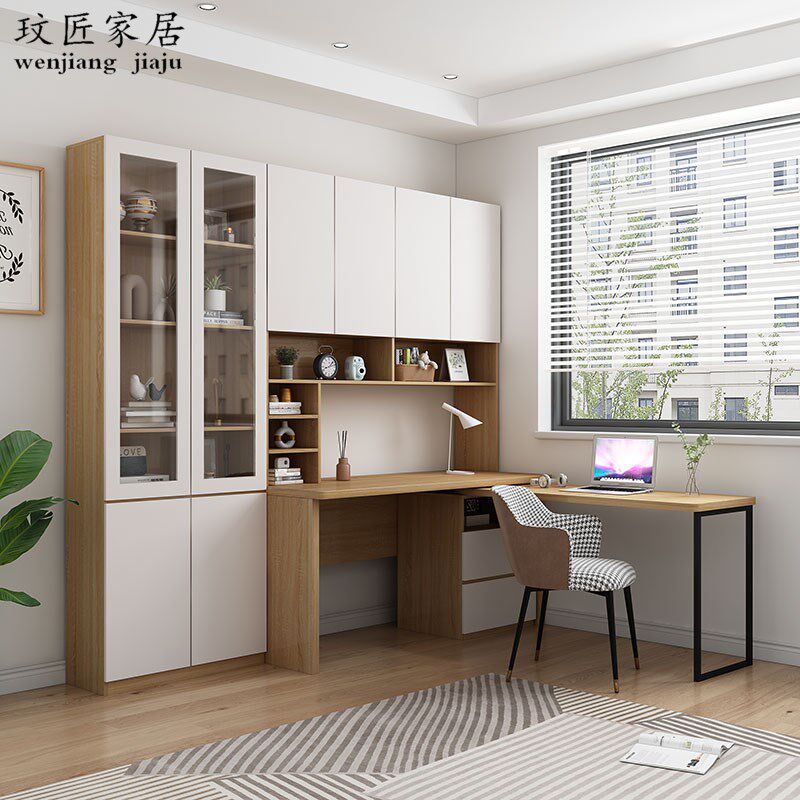 定制旋转书桌多功能电脑组合学习桌书柜书架台式电脑转角书桌一体