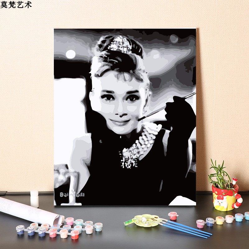 数字油画diy手工填充明星人物赫本涂色手绘填色装饰丙烯油彩画画
