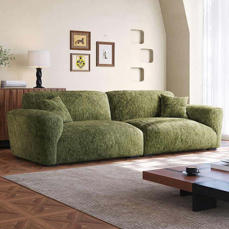 格兰德布艺沙发中古客厅小户型法式复古直排雪尼尔绒绿色沙发双人