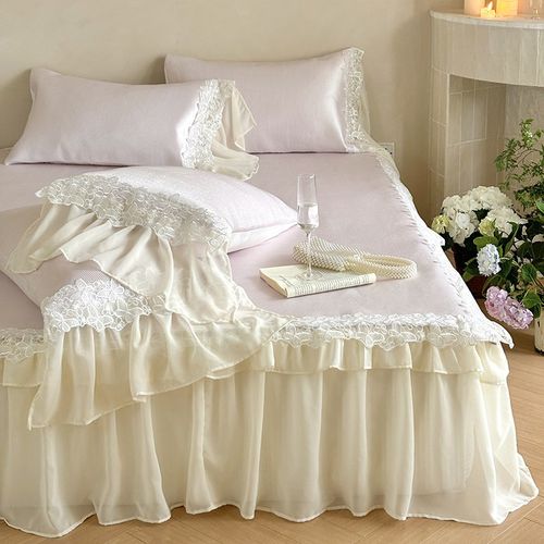 公主风床裙款冰丝凉席三件套夏季可折叠可水洗蕾丝边软席子空调席