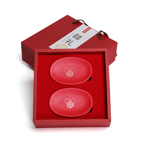 中式复古红色陶瓷香皂盒新人结婚陪嫁用品肥皂碟婚喜庆皂托一对