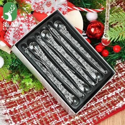 圣诞节装饰用品盒装明水22147滴玻璃冰挂吊饰圣诞树透装饰饰场条