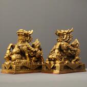 旺财纳福麒件麟一对铜公母麒桌麟家居客厅办摆DSZ店铺公室面铜装