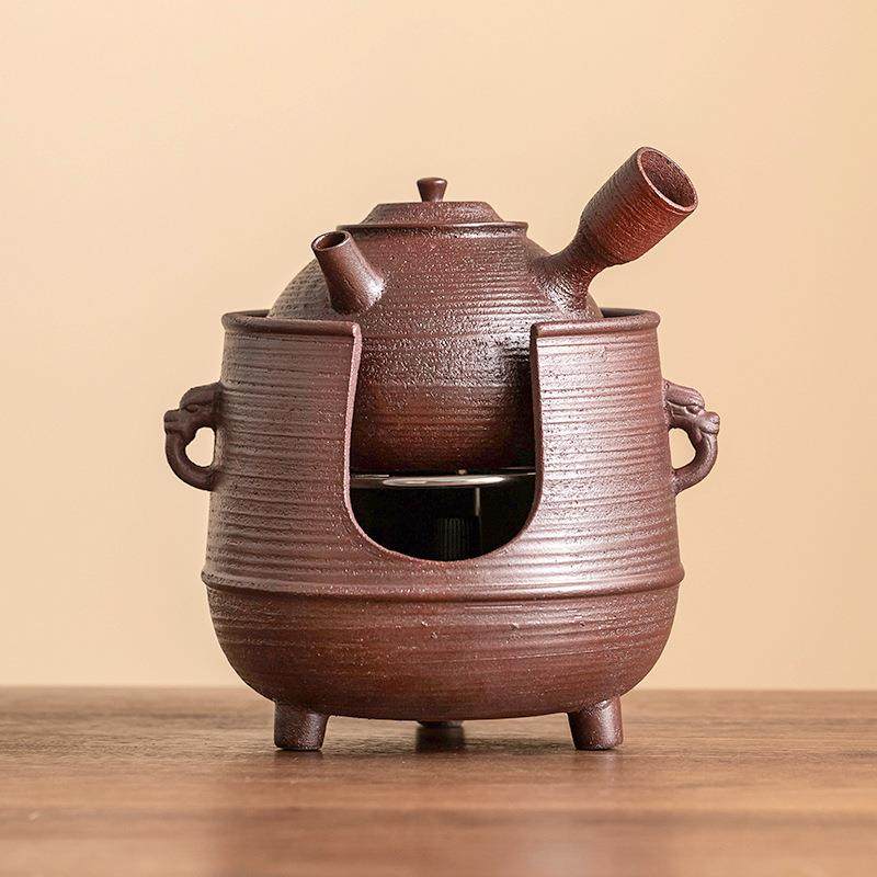 粗红陶泥煮茶炉双三足温茶耳24JS12-1壶炉酒精蜡烛加热炉煮茶器茶
