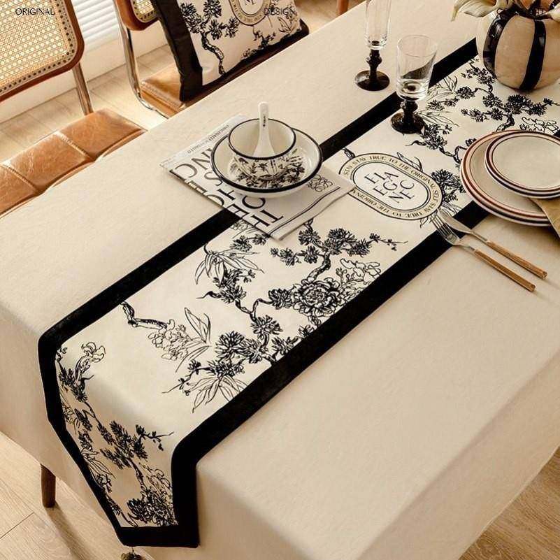 新黑白复古风轻奢中式风旗桌桌布餐长条茶几桌梳妆台卧床32935775,居家布艺,桌旗,淘宝优惠券,粉丝福利购,淘宝优惠卷