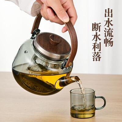 加壶厚可明火电桃炉加热胡木玻ILB璃蒸煮茶壶提梁蒸煮两用陶茶壶