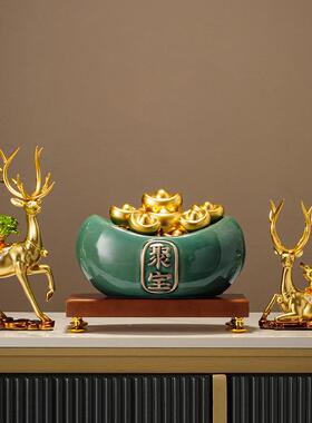 陶摆聚宝盆招财26552聚财新中式家居客厅件办公室瓷招财装饰品开