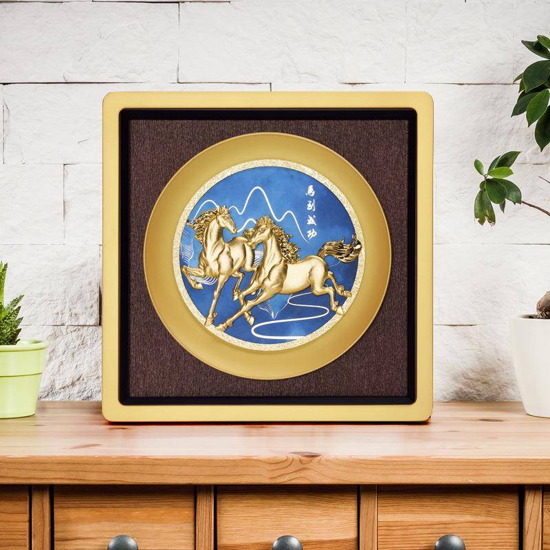 厂家金龙鱼直销金龙公鱼司画装饰业银行新年会礼品金箔画摆件开可