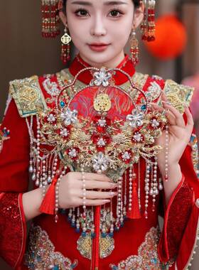 色红蕾丝新娘结婚秀禾中面式双EDR团面成品遮红色百搭DIY成品扇91