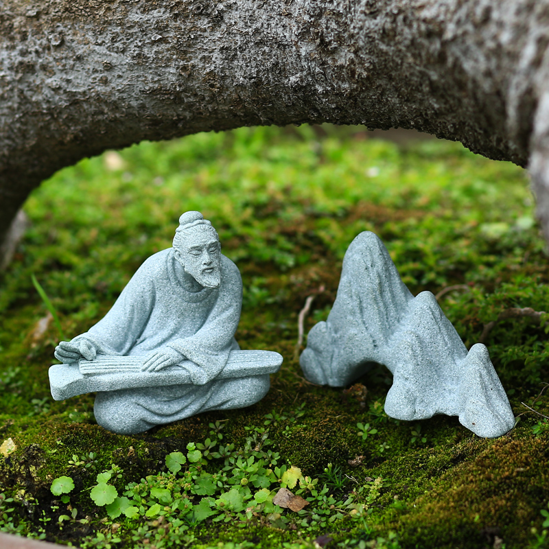 伯牙抚琴微景观仿石摆件可沉水鱼缸造景花卉盆景假山装饰茶桌摆设