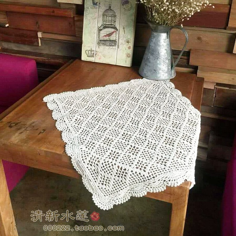 清新水莲手工钩针花蕾丝棉质镂空编织中式怀旧复古沙发装饰盖布巾