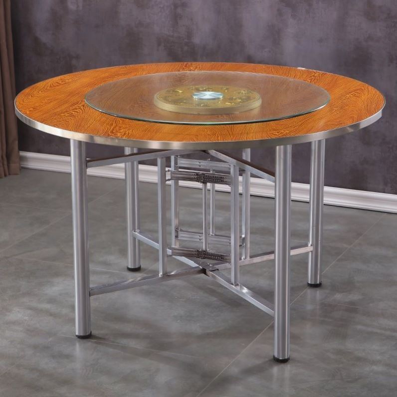 酒店餐桌椅食堂饭桌家用吃饭桌子简约可折叠桌架转盘大圆桌面