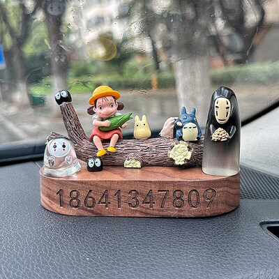 实木小梅宫崎骏临时停车号码牌卡通挪车电话牌礼品车内装饰无脸男