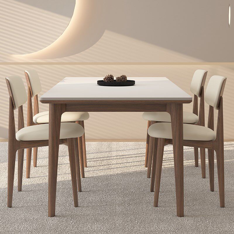 意大利拉米娜实木岩板餐桌椅组合侘寂中古风长方形黑胡桃木餐桌子