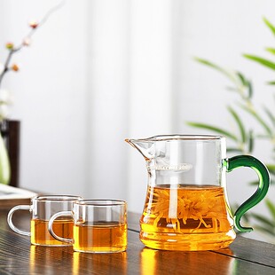 月牙过滤公道杯加厚耐高温一体玻璃分茶器家用350ml尖嘴功夫茶具