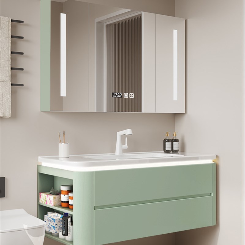 奶油风浴室柜肤感可丽耐一体盆洗手盆柜组合卫生间洗脸盆柜洗漱台