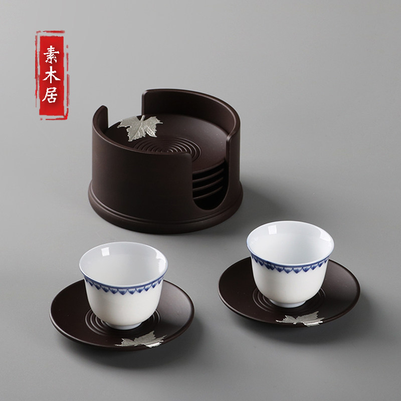 电木杯垫套装茶道隔热垫杯托办公室功夫茶具家用防滑防烫茶托镶锡