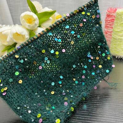 di手彩工丝光棉线手编幻纯针棉亮片线HUH大小珠子线珠片y花式毛线