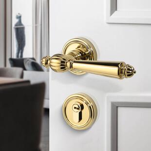 卧室分体磁吸静法音锁轻奢式PD金色房间木门奶无品牌/油风V门把手