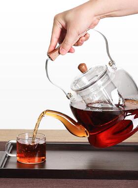 高硼硅玻璃提梁壶泡大容量厚玻手璃煮茶壶木把GT605玻璃烧加水茶