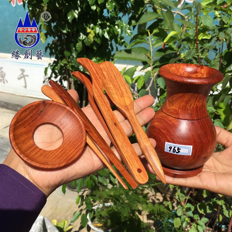 缘创艺缅甸花梨木茶具红木大果紫檀六君子一物一图实木水波纹茶道