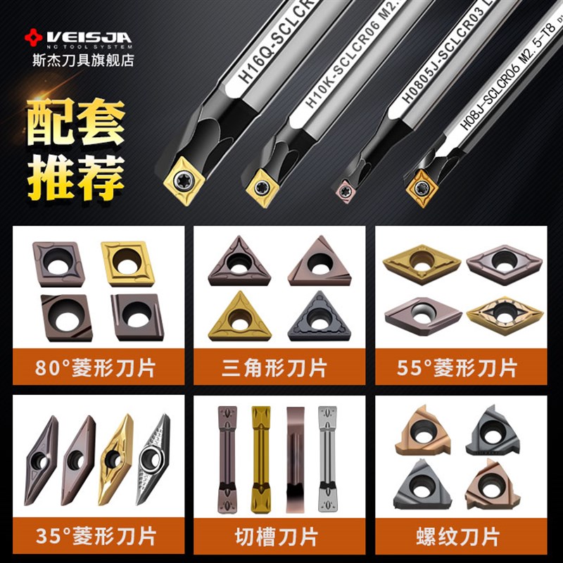 数控镗孔内孔刀杆小孔抗震高速钢偏心变径锥度车刀SCLCR09/CCMT0