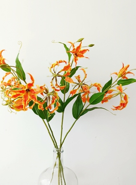 高质仿真花嘉兰火焰百合家居拍摄道具美陈插花中式玄关艺术插花