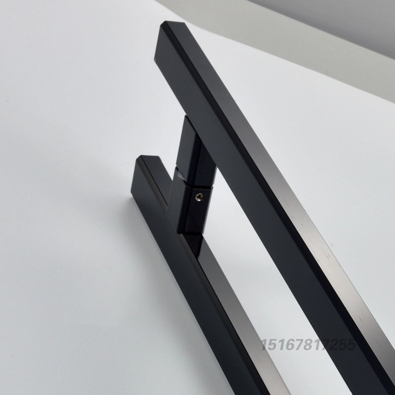 地弹无框玻璃门拉手铝合金拉手木门把手推拉有框大门把手方管黑色