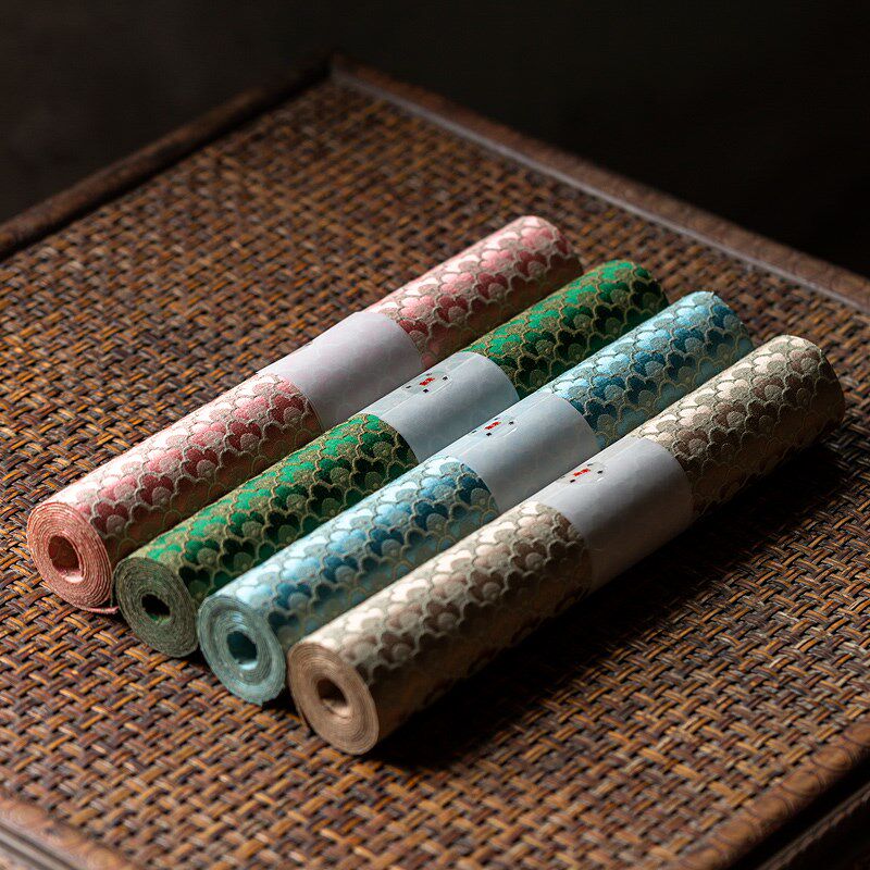 碌心  织锦提花祥云桌旗茶席锦缎制作立体面料防水材质双层面料