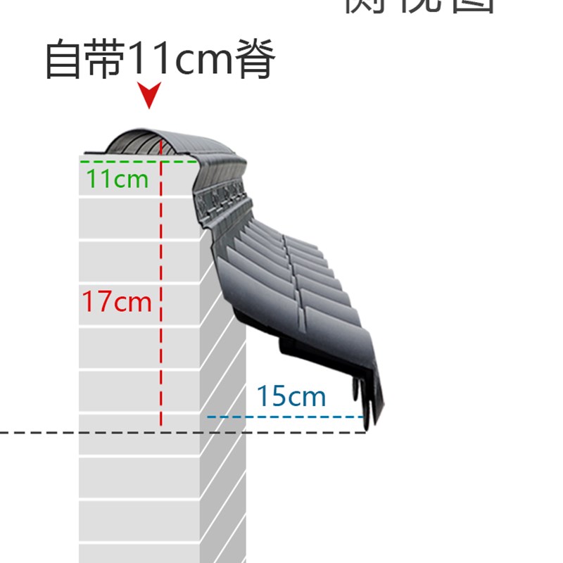 20带脊单面瓦墙头盖顶一体仿古PP树脂单边院墙压顶塑料中式围墙瓦