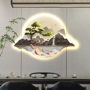 福禄松入户KAQ关装l饰画新中式迎山水酒玄店过道壁画ed带灯茶室挂