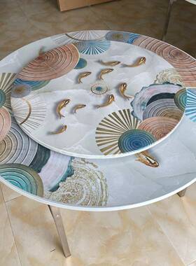 1.2桌米不锈钢彩折叠饭餐桌色家用面QFO店圆桌8-10人收纳可折叠客